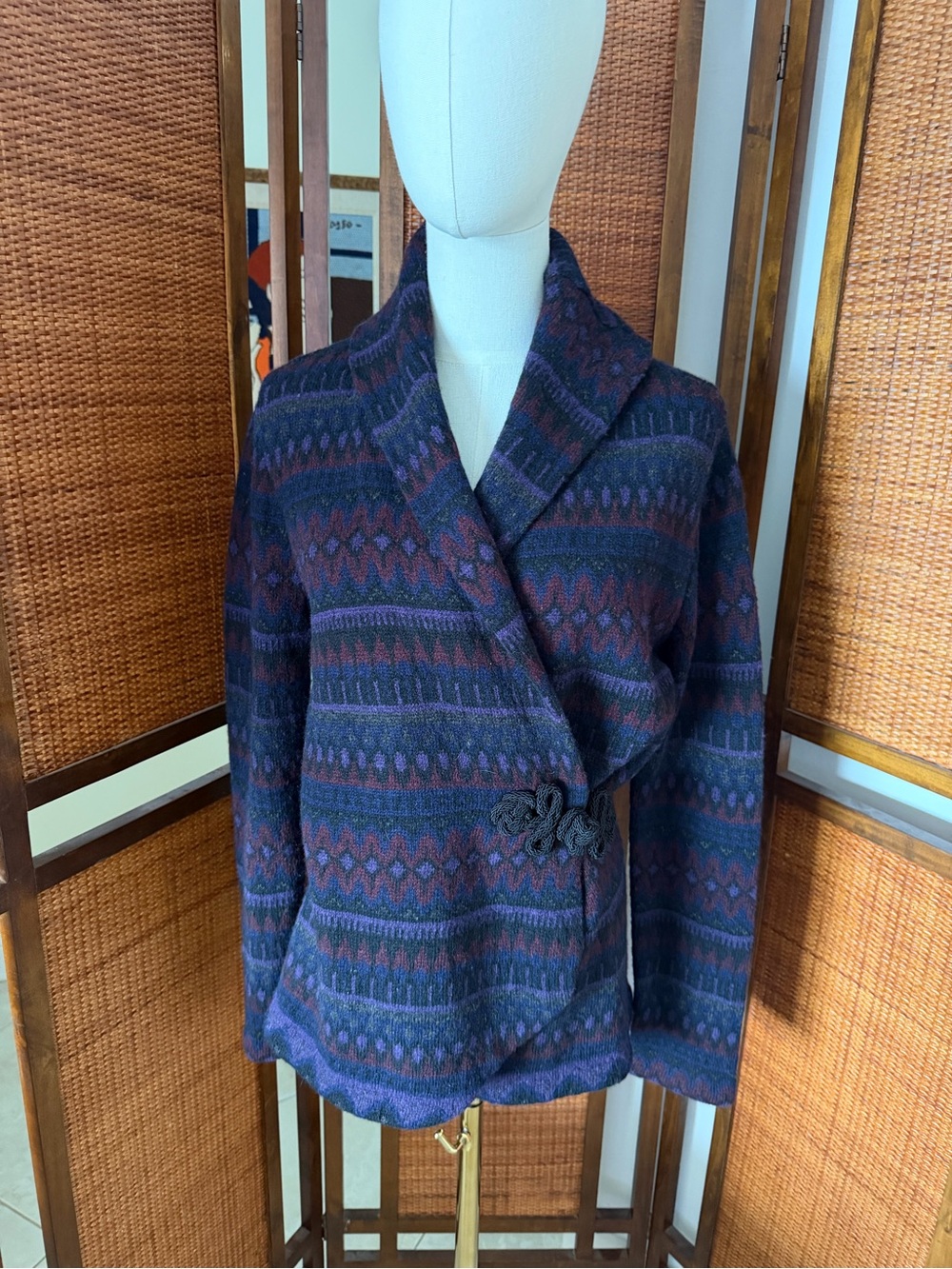 Ralph Lauren Green Label Multitone Navy and Plum Knit wool sweater medium